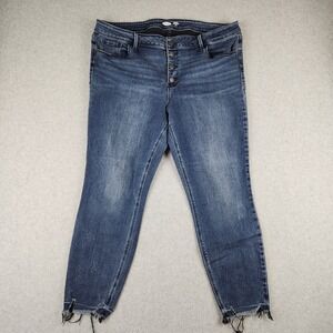 Old Navy Rockstar Super Skinny Button Fly Ankle Jeans Raw Hem Blue Womens 18